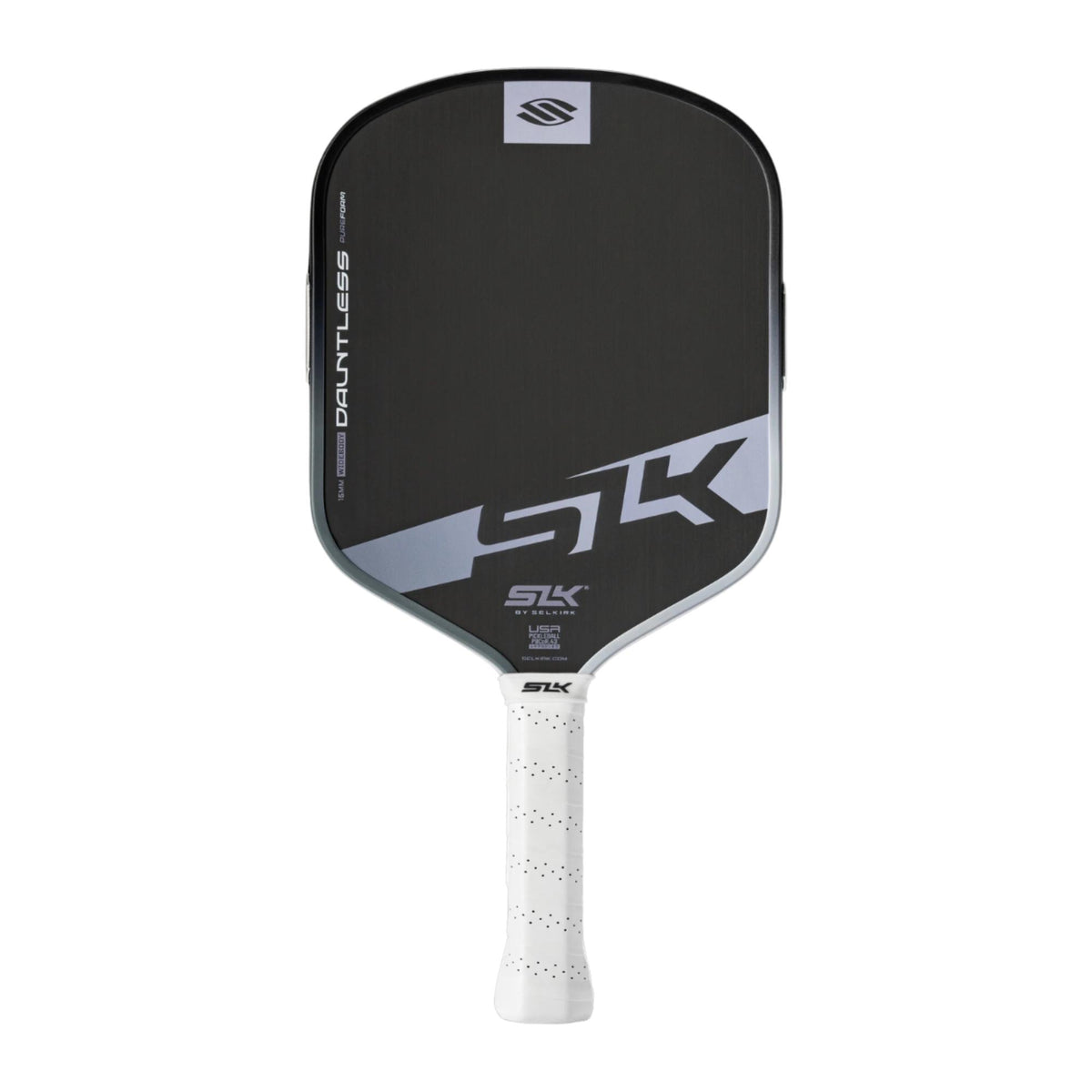 Selkirk SLK Dauntless pickleball paddle with a textured face, wide body design, and perforated grip handle for enhanced control and feel.