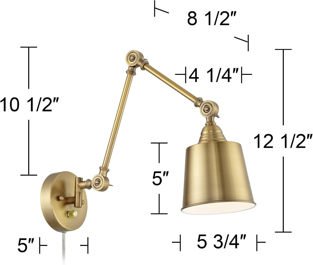 Antique Brass Swing-Arm Plug-In Wall Lamps, Set of 2 (Dimmable) - View 5