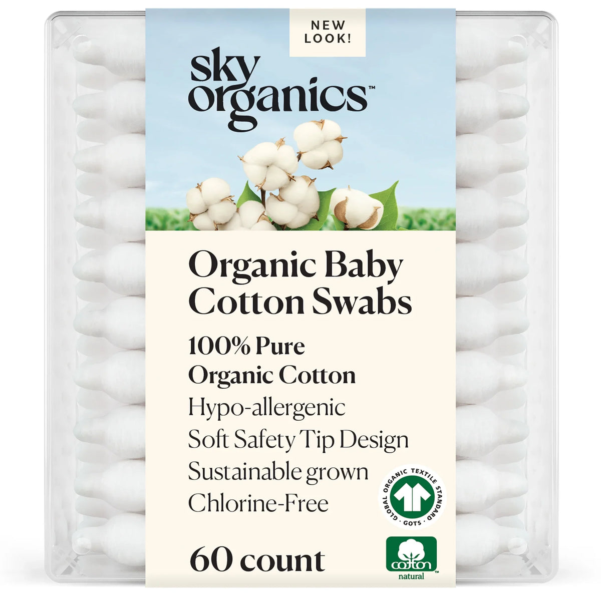 Sky Organics Organic Baby Cotton Swabs, 60 ct