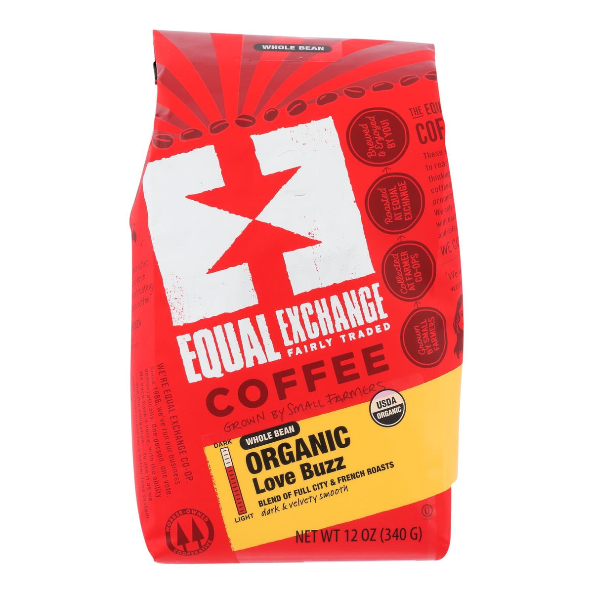 Equal Exchange Organic Love Buzz Whole Bean Coffee, 12 oz (Case of 6)
