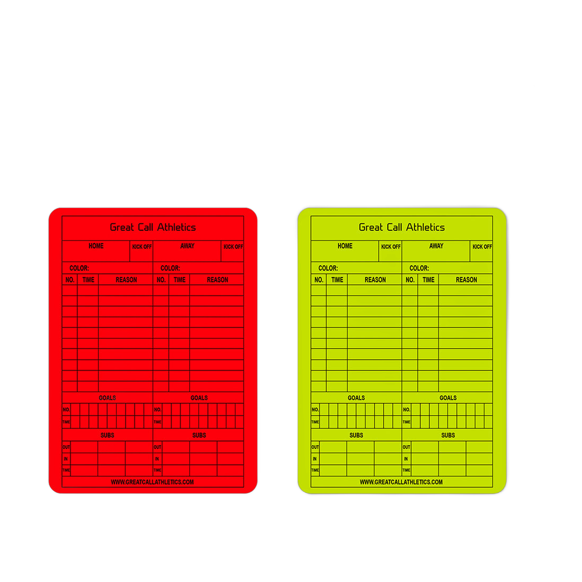Great Call Athletics Soccer Reusable Game Card Pro Set of Yellow  Red Erasable Match Data Record