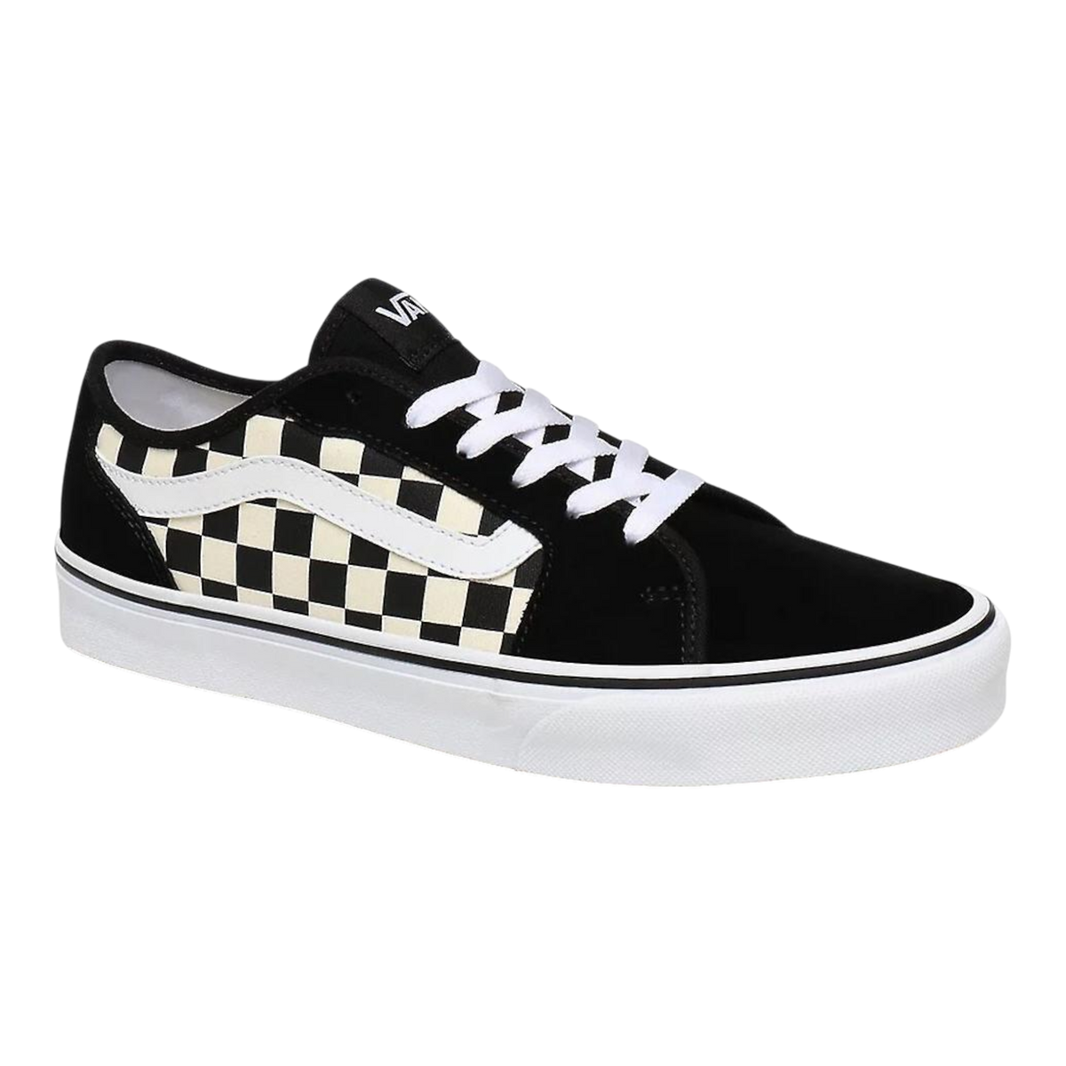 Vans Filmore Decon Men's Sneakers — Black/White Checkerboard Leather Low-Top
