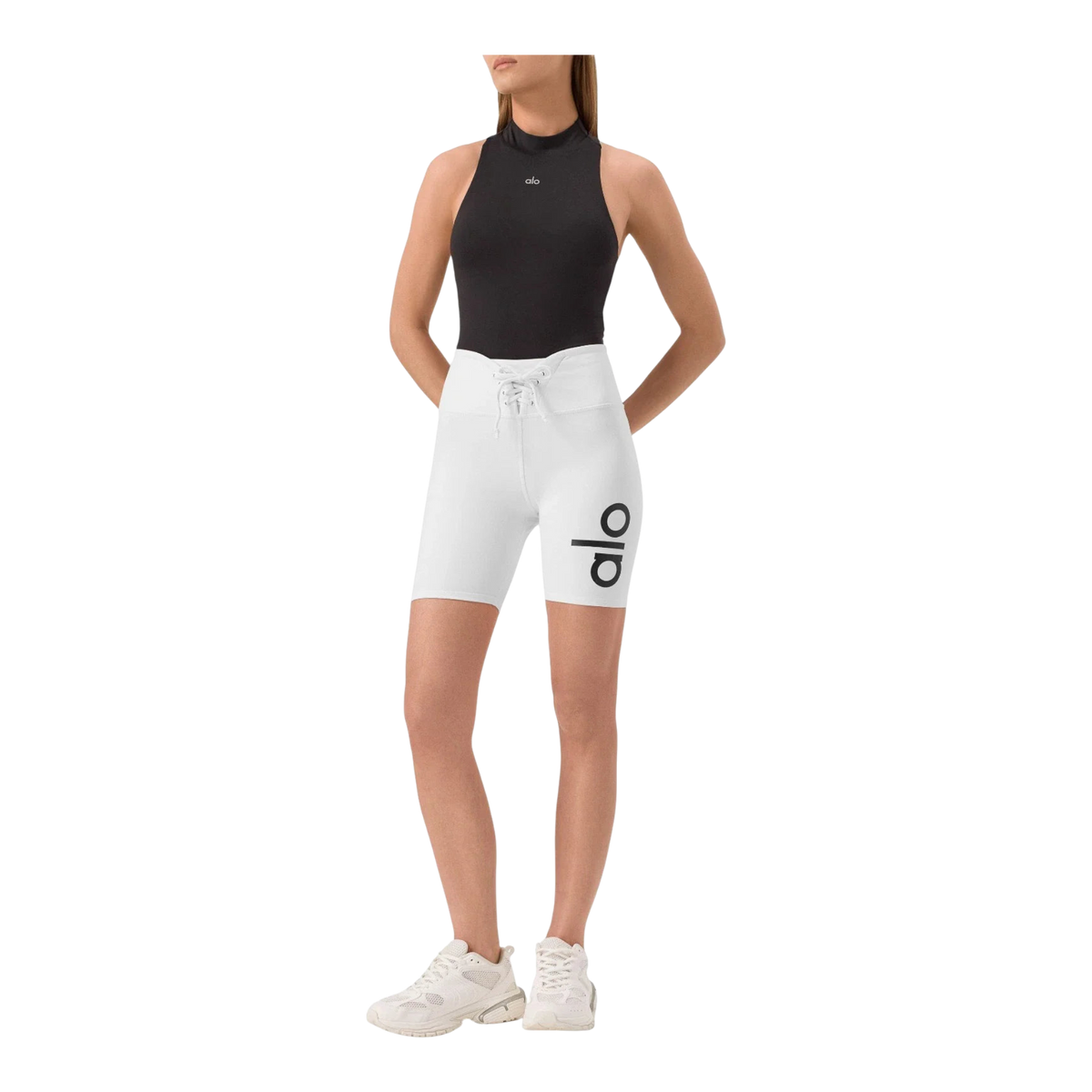 Alo Yoga Yogi Biker Women's Shorts — White/Black