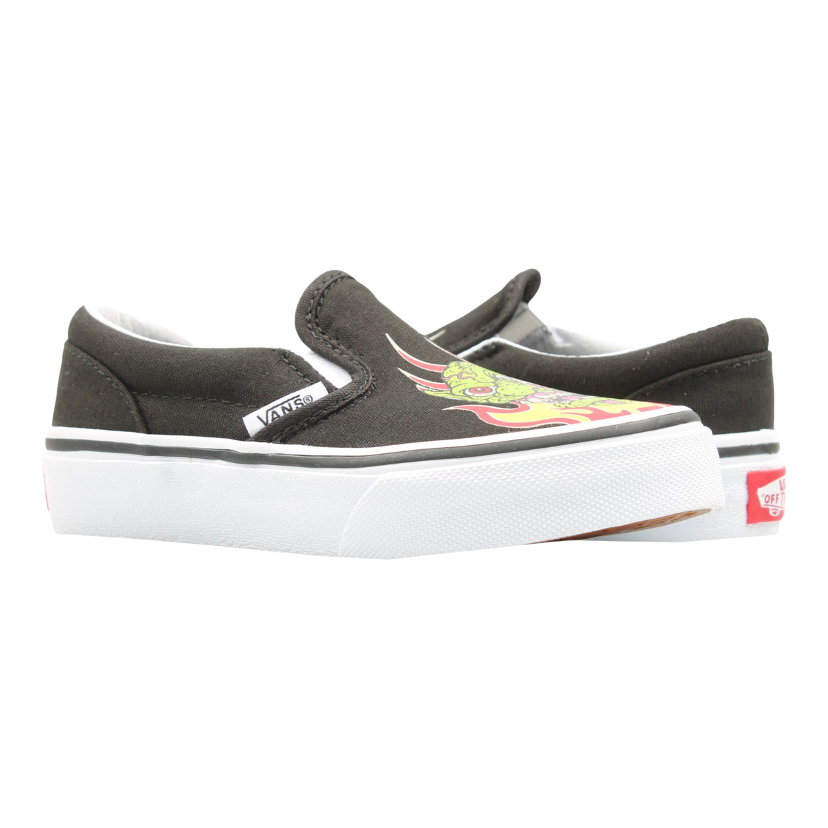 Vans Classic Slip-On Kids' Sneakers — Black/True White Canvas Low-Top