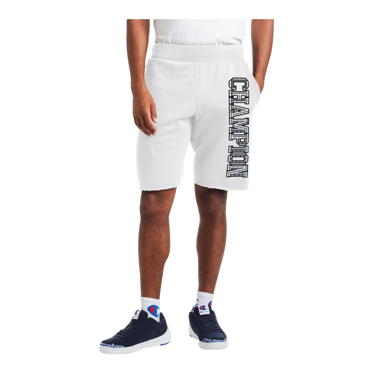 Champion C Life 10" Reverse Weave Cutoff 3D Logo Men's Shorts — White