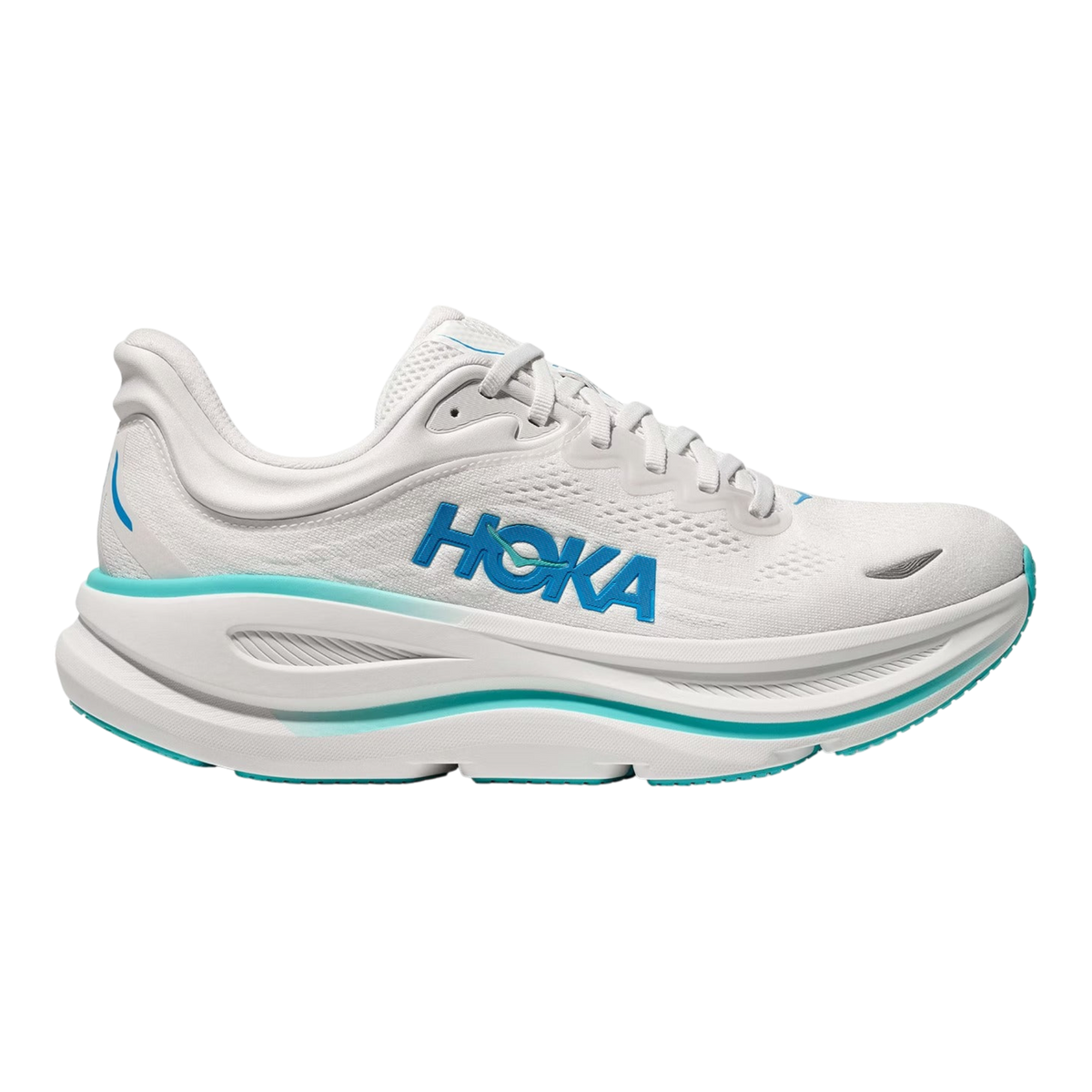 HOKA Bondi 9 Men's Running Shoes — White/Blue Knit Low-Top