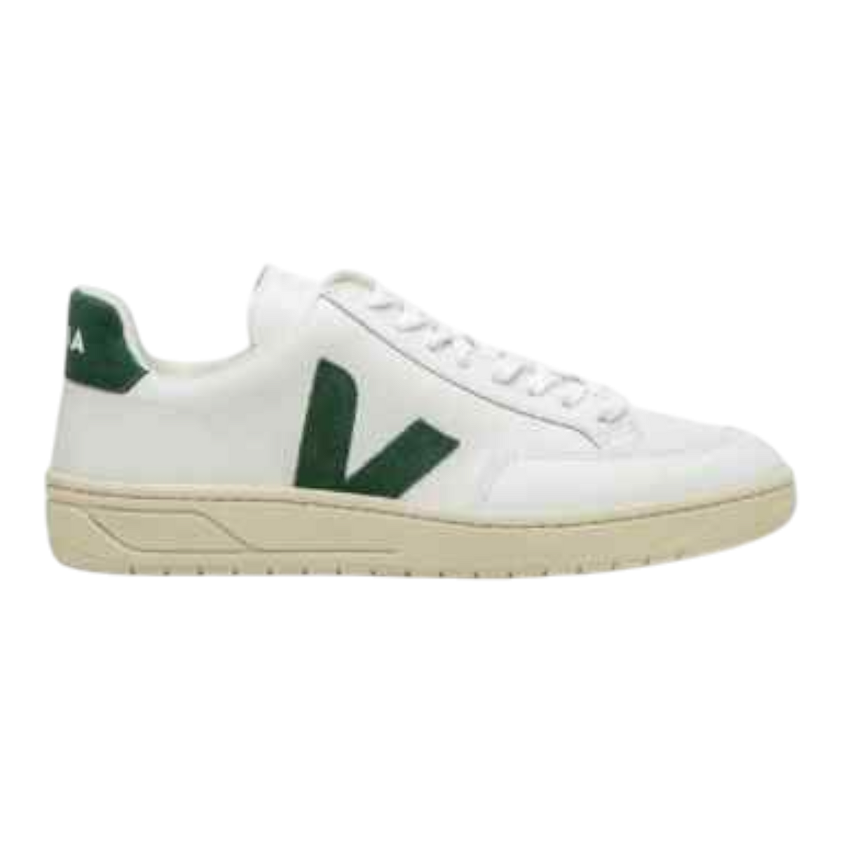 Veja V-12 Men's Sneakers — Green Leather Low-Top