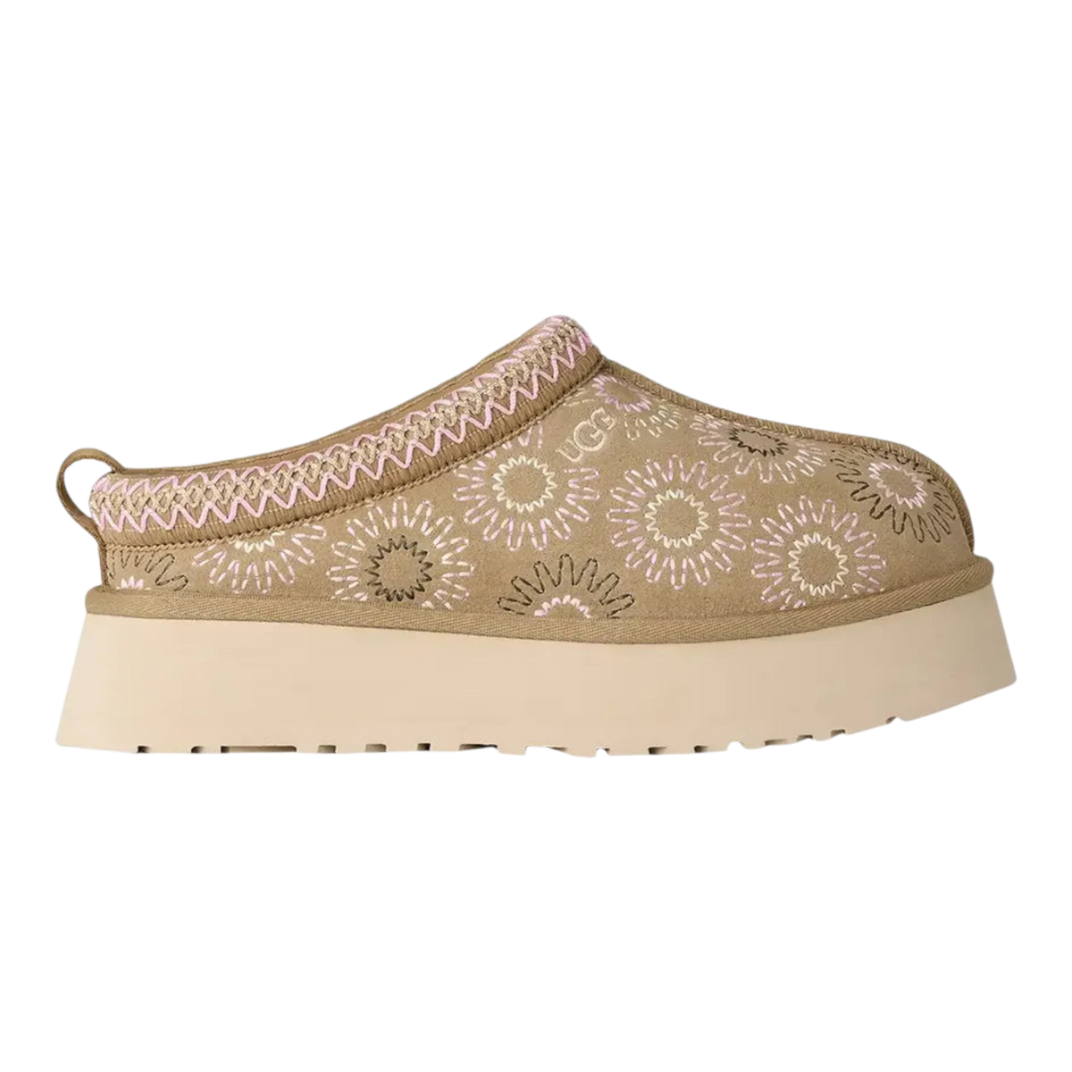 UGG Tazz Sun Stitch Women's Platform Slippers — Beige/Pink Suede