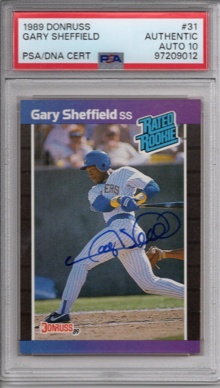 Gary Sheffield Autographed Milwaukee Brewers 1989 Donruss Rookie Card #31 PSA Authenticated Encapsulated 97209012