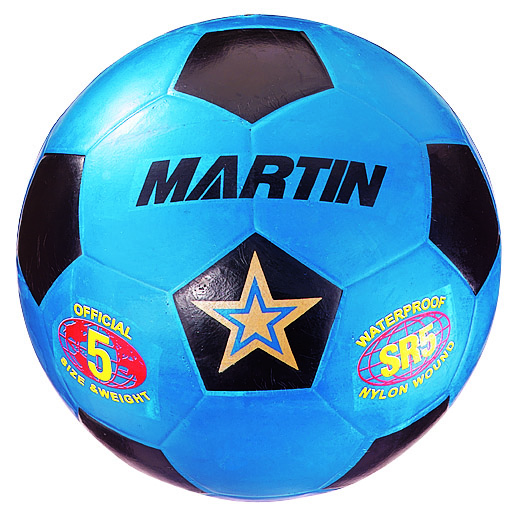 Martin Sports Rubber Soccer Ball, Nylon Wound in Blue Size 3 - Front View