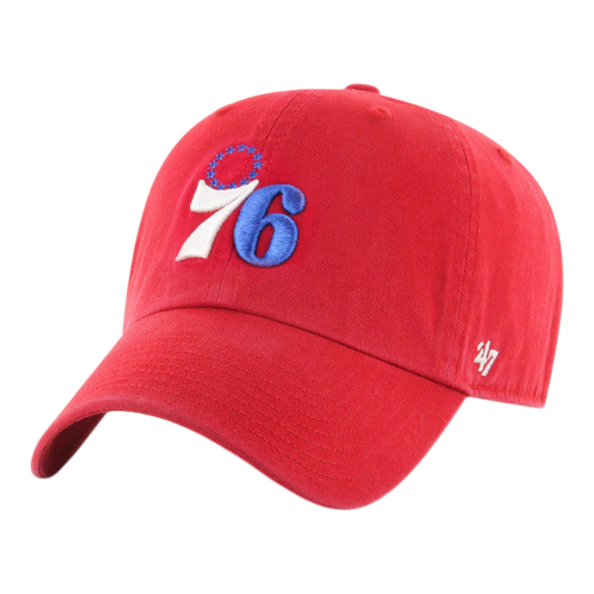 47 Brand Philadelphia 76ers Clean Up Mens Strapback Hat — Red (RDD)