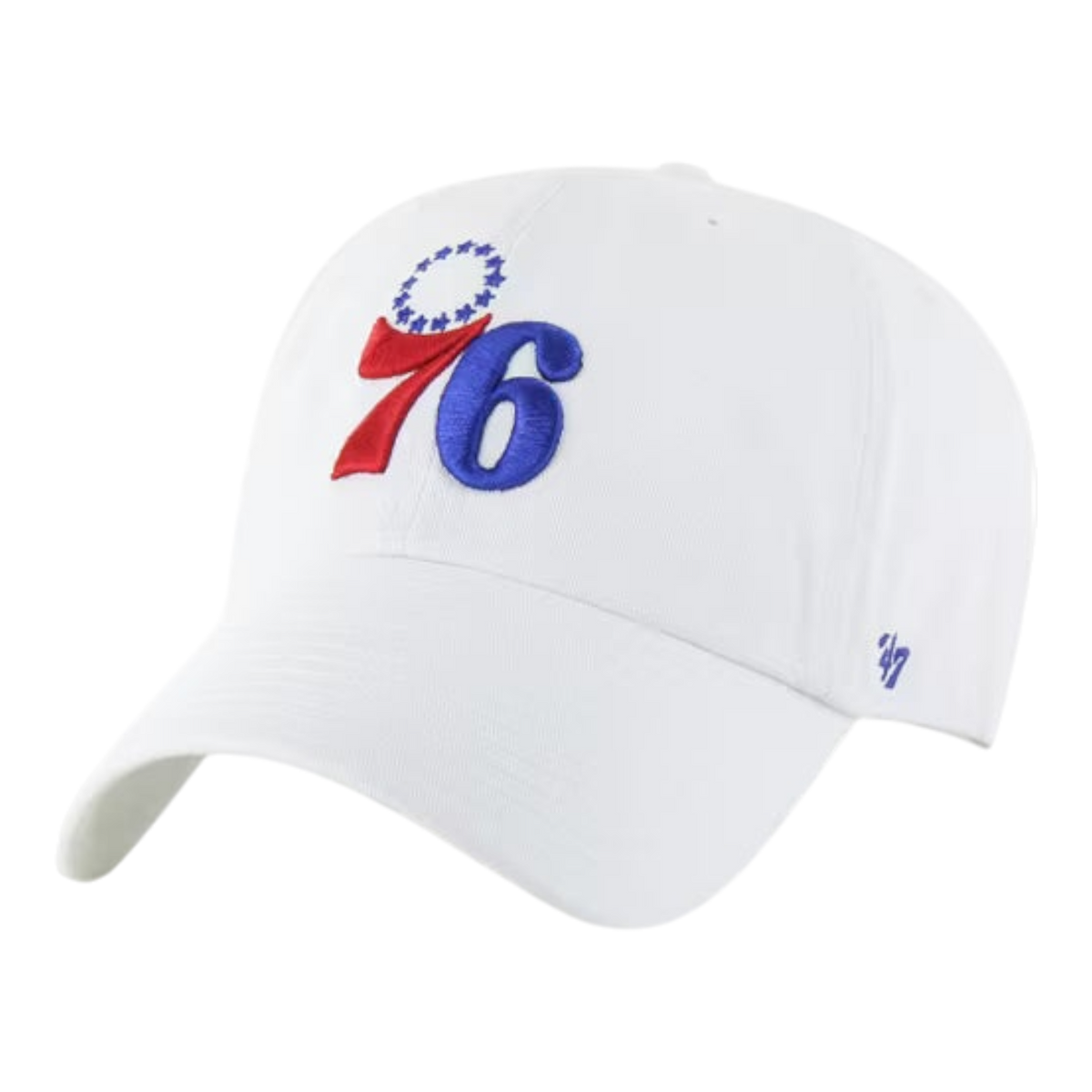 47 Brand Philadelphia 76ers Clean Up Mens Strapback Hat — White (WHC)
