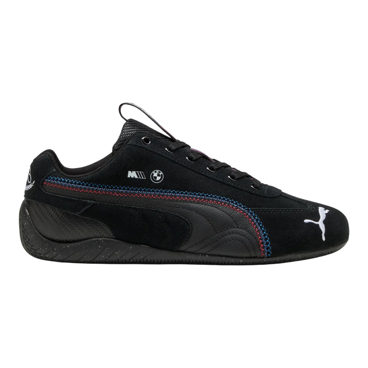 PUMA BMW M Speedcat Mens Sneakers — PUMA Black/PUMA Black Suede Low-Top