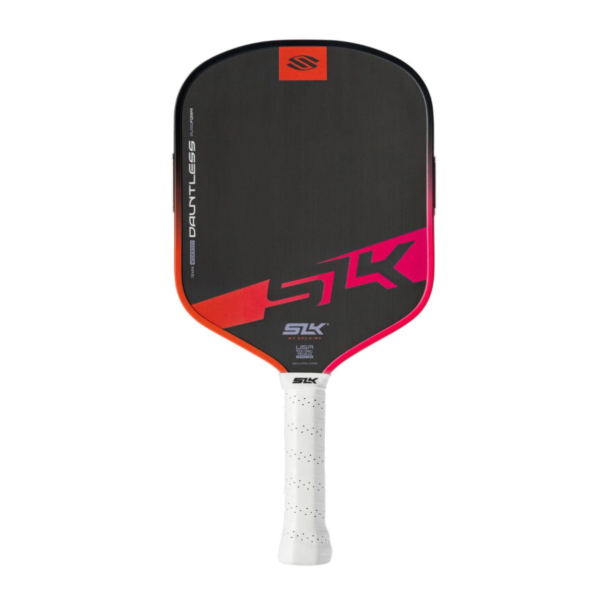 Selkirk SLK Dauntless pickleball paddle with a textured face, wide body design, and perforated grip handle for enhanced control and feel.