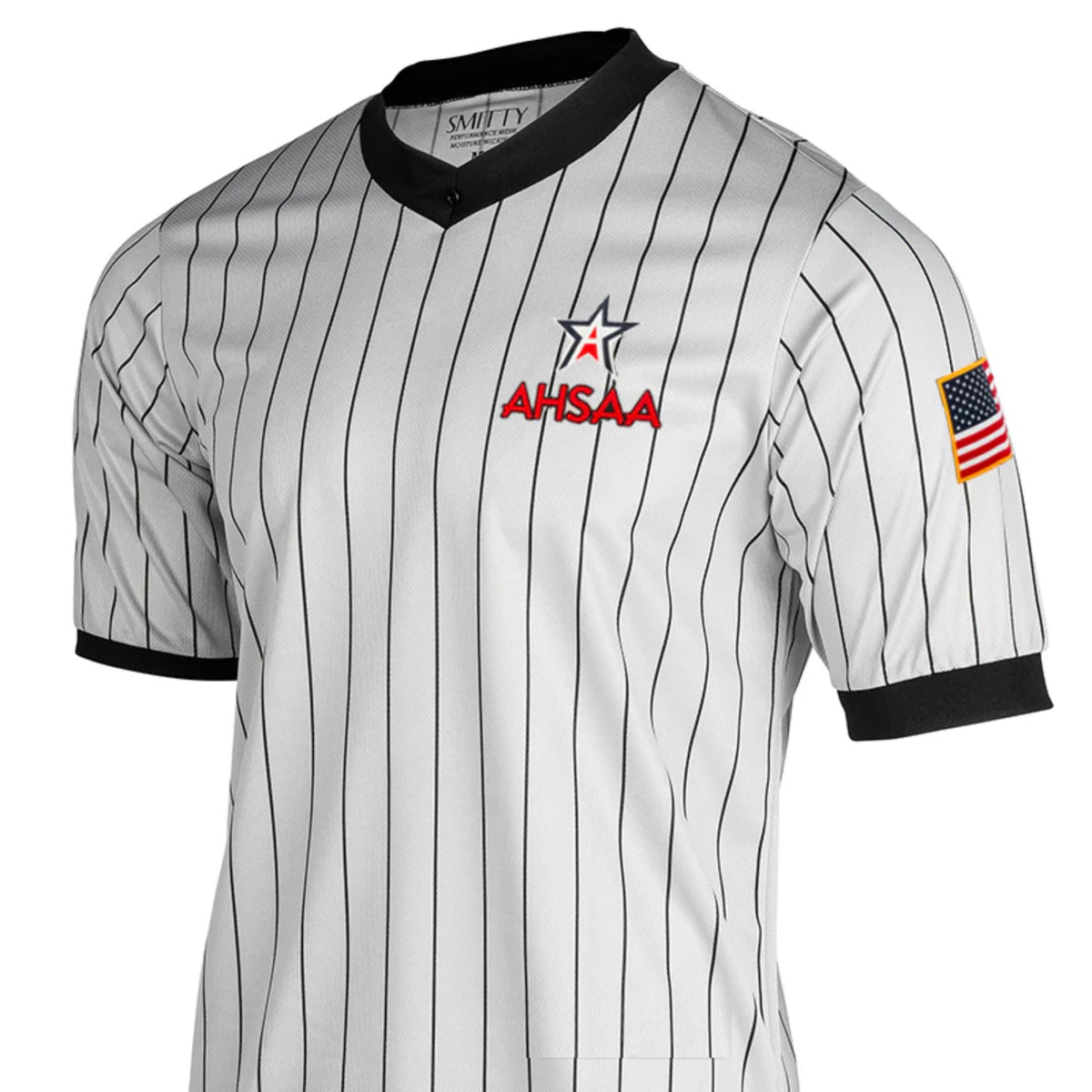 Smitty USA-250-AL-607 Grey Body Flex V-Neck Referee Shirt, Alabama AHSAA Logo, USA Flag