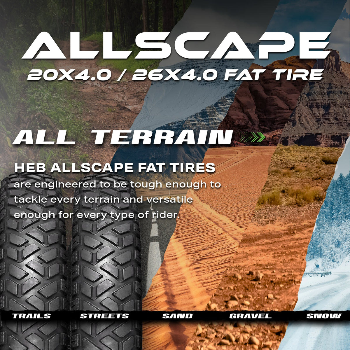 HEB ALLSCAPE® Fat Tires- 24"x 4.0" (SET OF 2 Tires) Tubes Not Included. - View 3