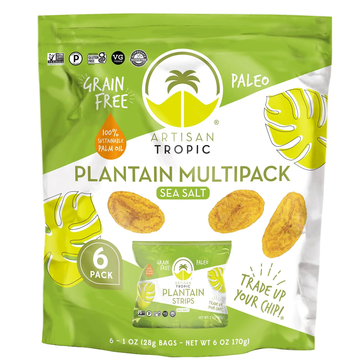 Artisan Tropic Sea Salt Plantain Strips Snack Pack, 6 oz (Case of 6)