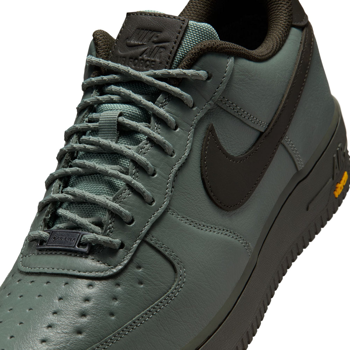 Nike Air Force 1 GORE-TEX Vibram Mens Clay Green HV5953-300, lacing detail