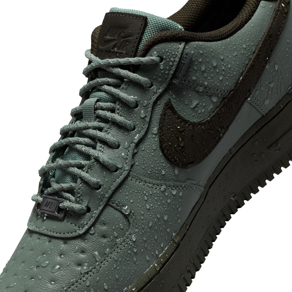 Nike Air Force 1 GORE-TEX Vibram Mens Clay Green HV5953-300, water droplets detail