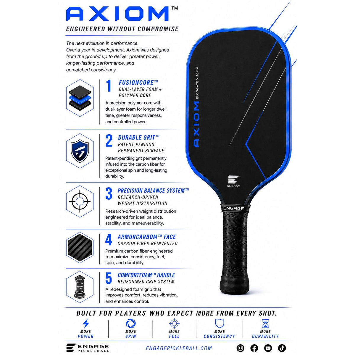 Engage Axiom Widebody Pickleball Paddle - technology