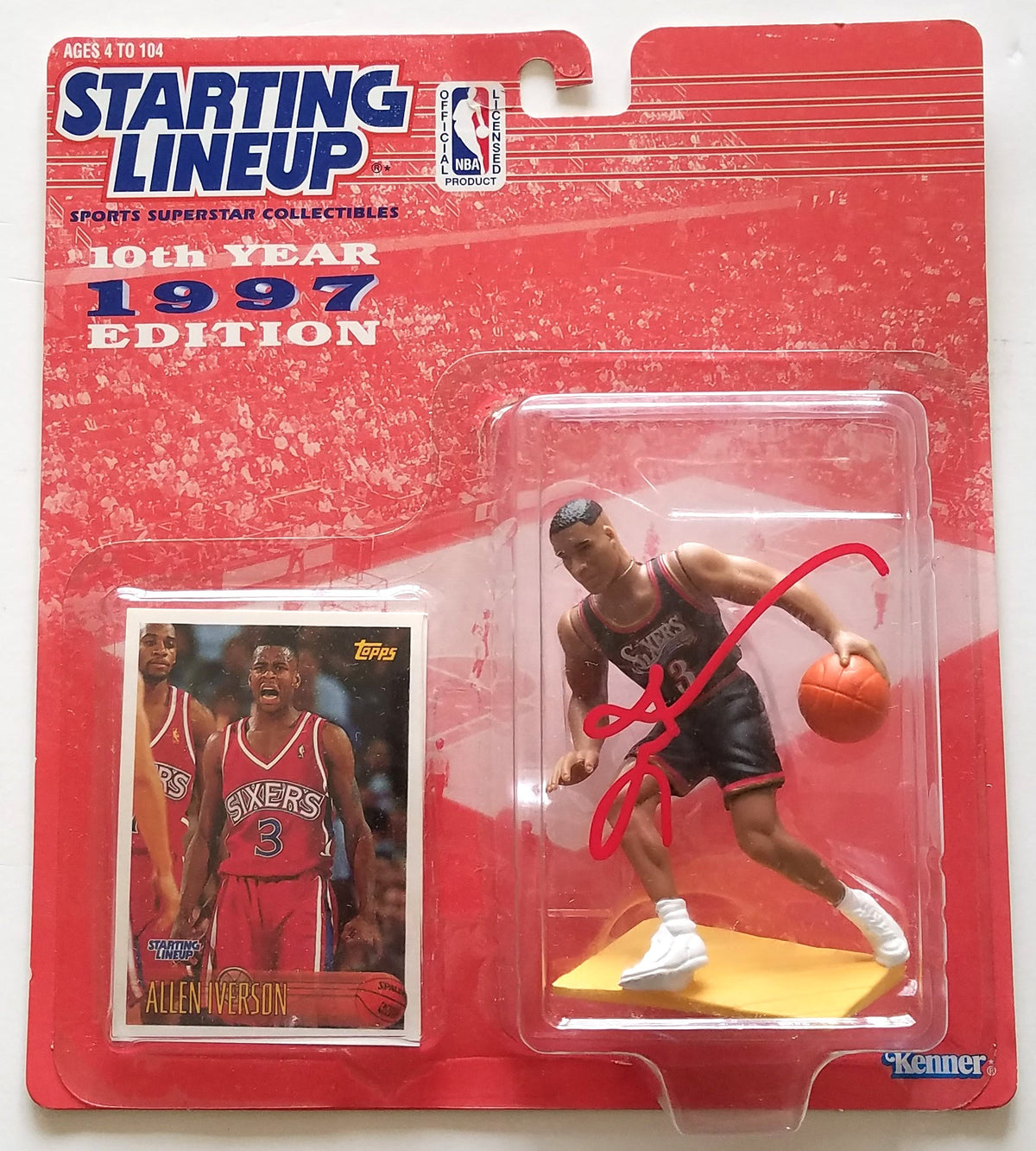 Allen Iverson Autographed Philadelphia 76ers 1997 Starting Lineup Beckett Witnessed