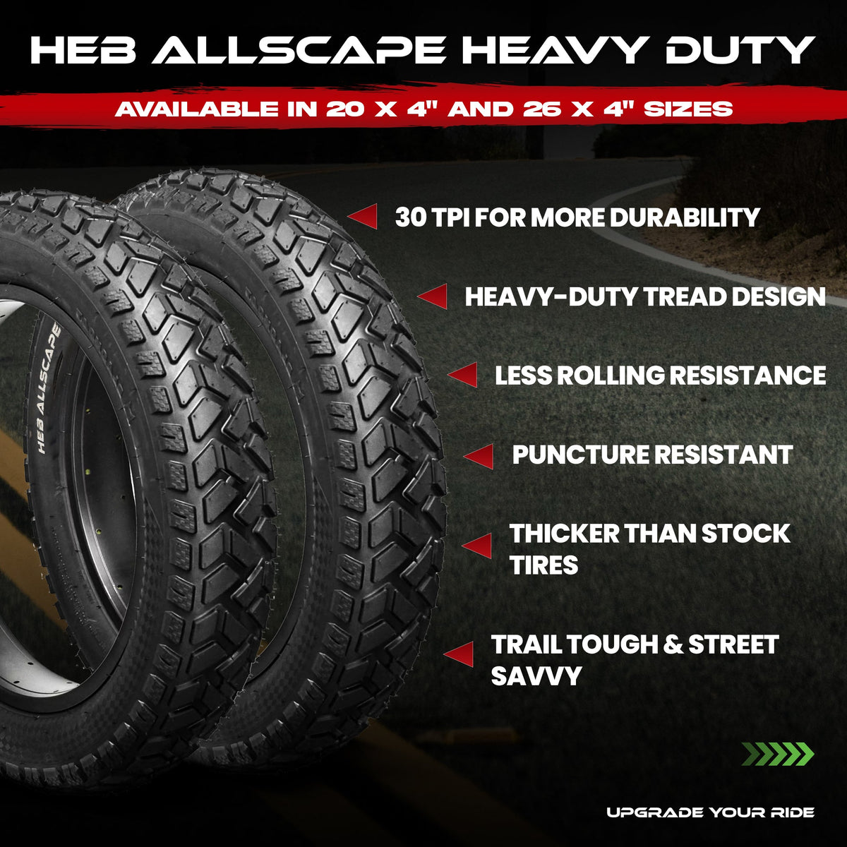 HEB ALLSCAPE® Fat Tires- 24"x 4.0" (SET OF 2 Tires) Tubes Not Included. - View 5