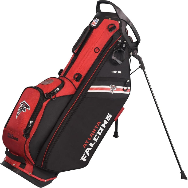 Wilson Golf NFL carry bag featuring team colors, logos, and a lightweight stand design for easy carrying on the course.