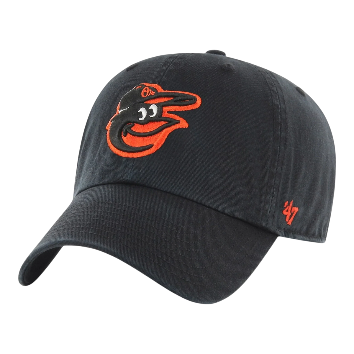 47 Brand Clean Up Baltimore Orioles Men's Strapback Hat — Black Adjustable Cap