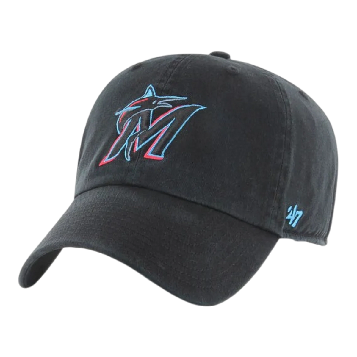 47 Brand Clean Up Miami Marlins Men's Strapback Hat — Black Adjustable Cap