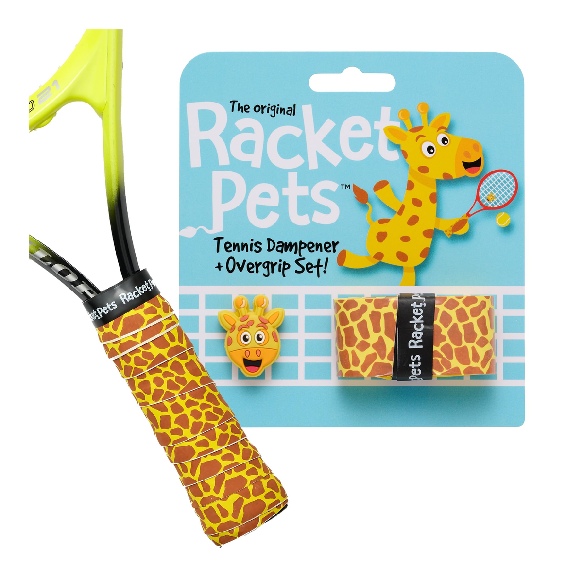 Racket Pets Tennis Overgrip and Dampener Set in Giraffe - front view