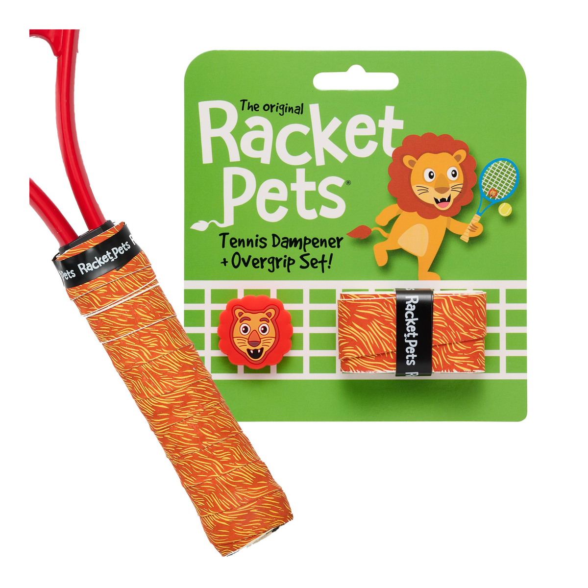 Racket Pets Tennis Overgrip and Dampener Set in Lion - front view