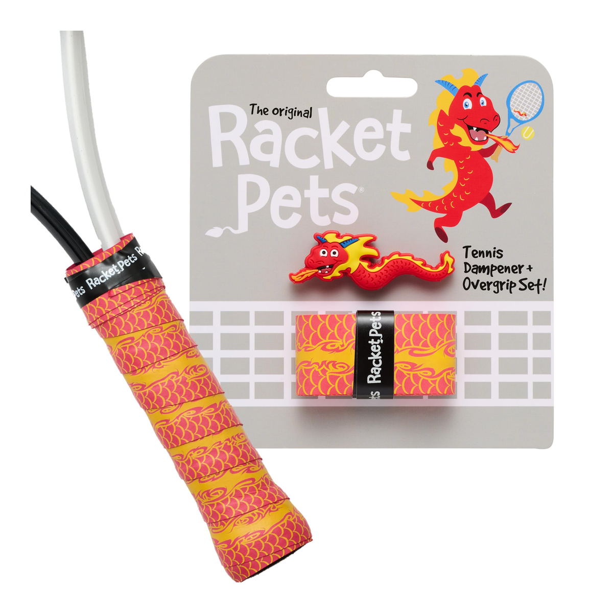 Racket Pets Tennis Overgrip and Dampener Set in Dragon - front view