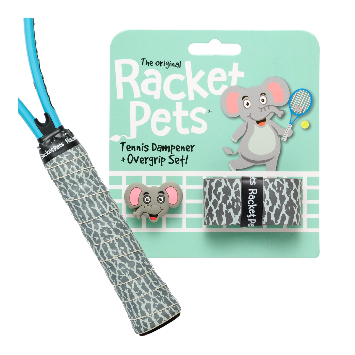 Racket Pets Tennis Overgrip and Dampener Set in Elephant - front view