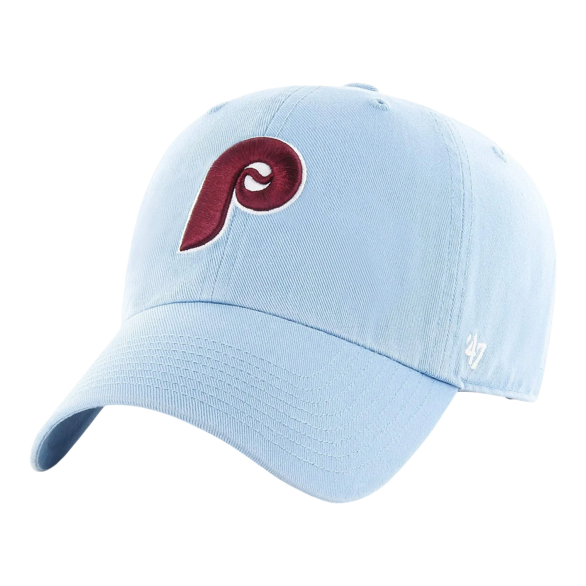 47 Brand Clean Up Philadelphia Phillies Cooperstown Men's Strapback Hat — Columbia Blue Adjustable Cap