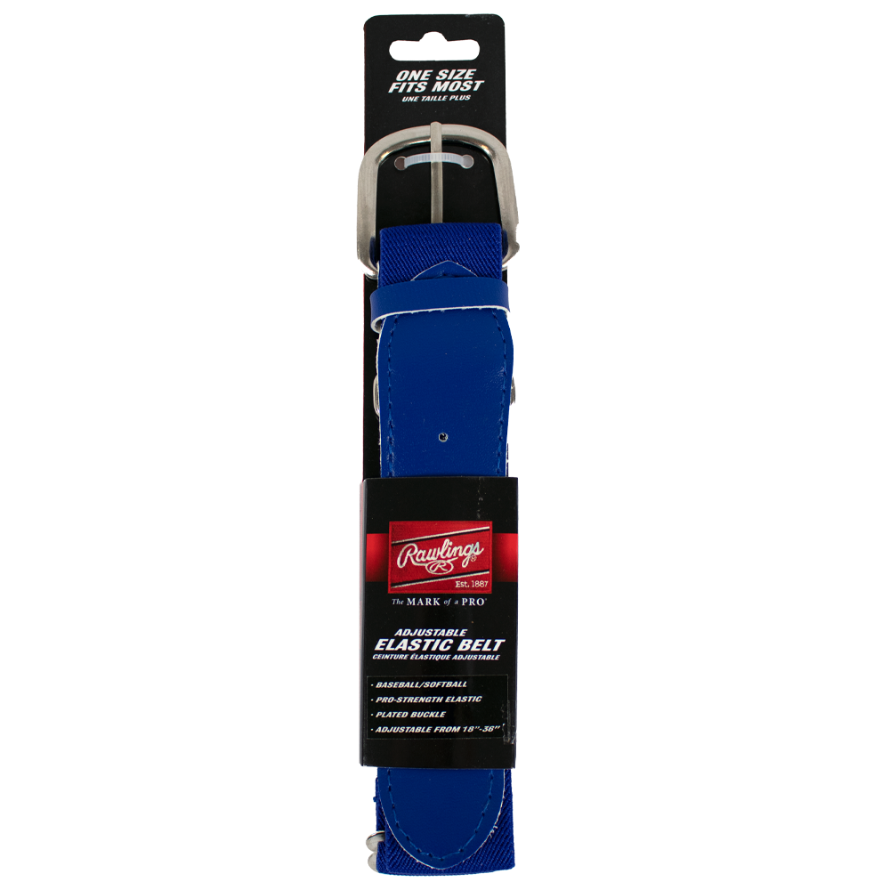 Rawlings adjustable elastic baseball and softball belt with metal buckle, designed for adult players with a one-size-fits-most fit.