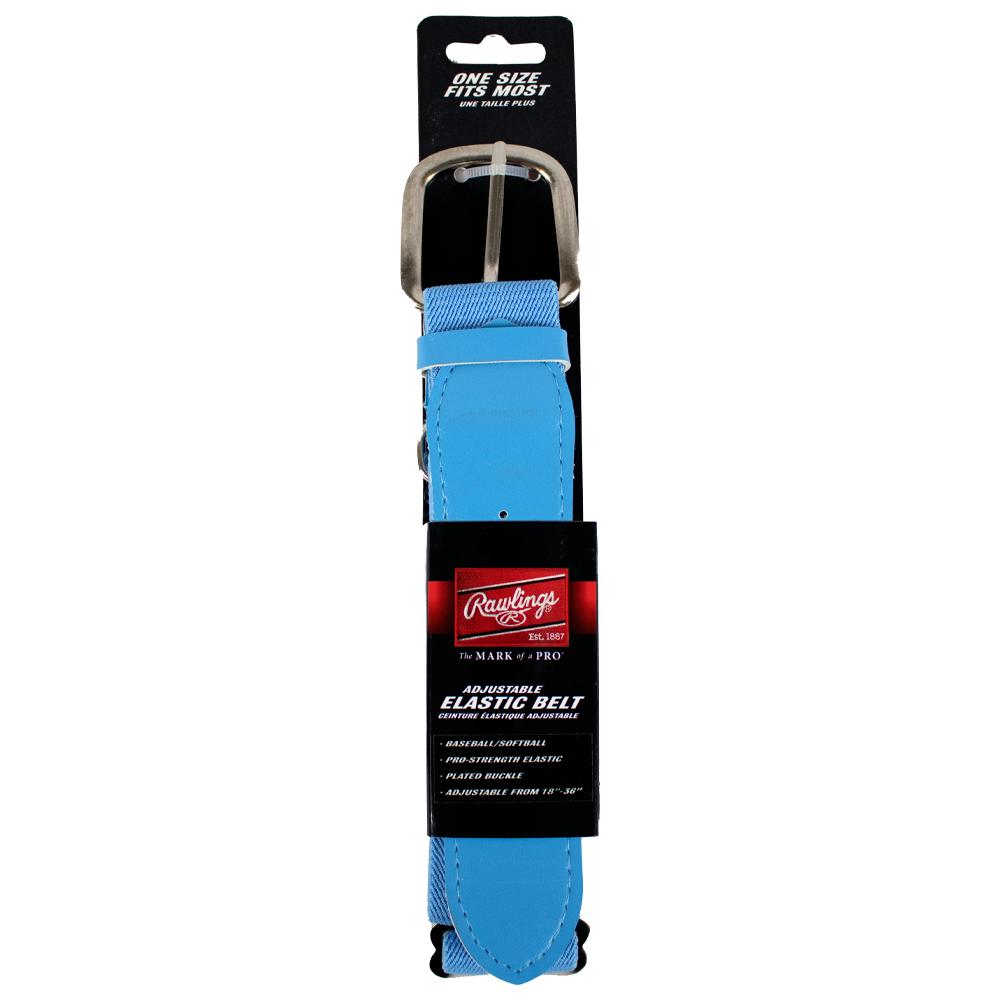 Rawlings adjustable elastic baseball and softball belt with metal buckle, designed for adult players with a one-size-fits-most fit.