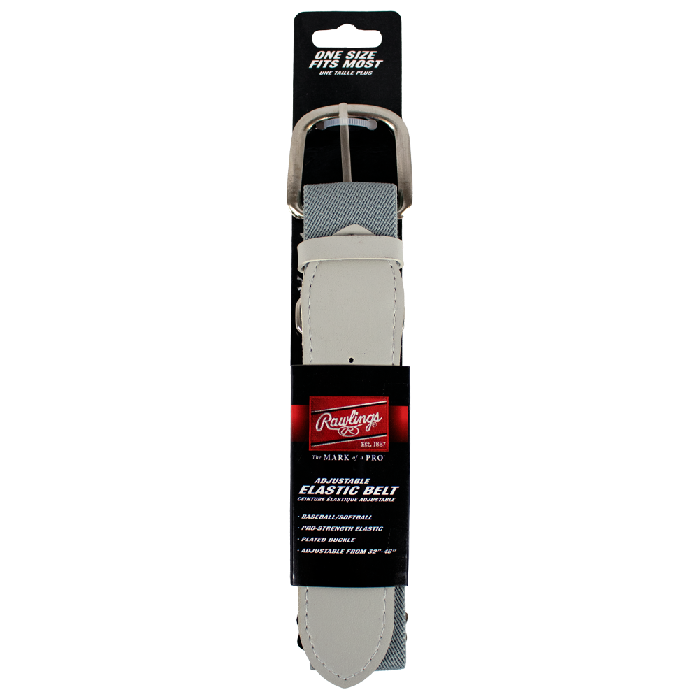 Rawlings adjustable elastic baseball and softball belt with metal buckle, designed for adult players with a one-size-fits-most fit.