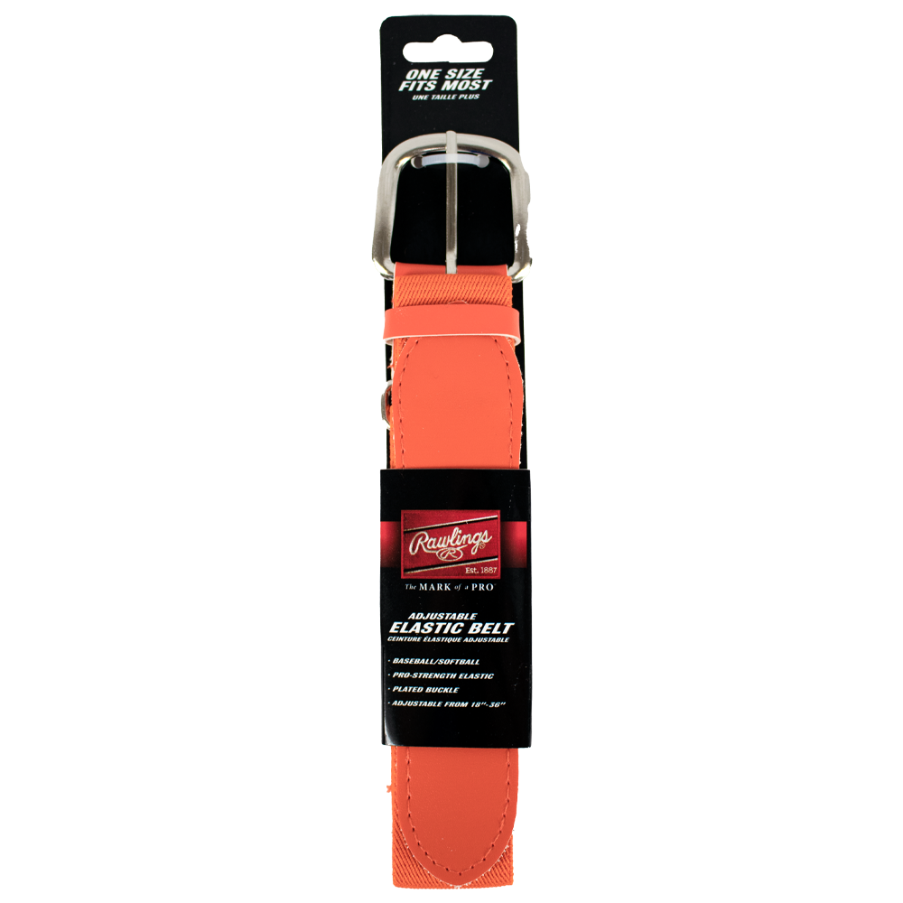 Rawlings adjustable elastic baseball and softball belt with metal buckle, designed for adult players with a one-size-fits-most fit.