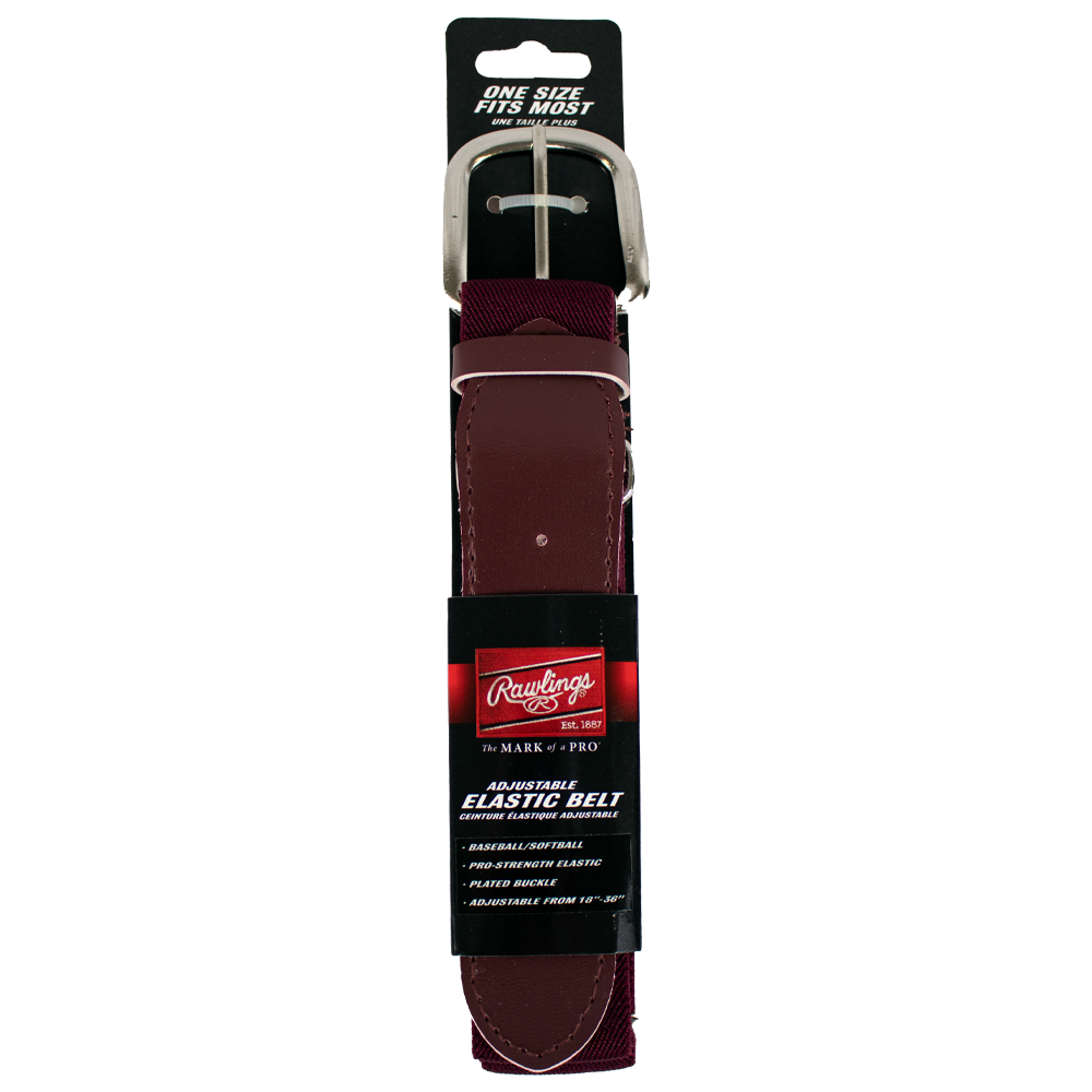 Rawlings adjustable elastic baseball and softball belt with metal buckle, designed for adult players with a one-size-fits-most fit.