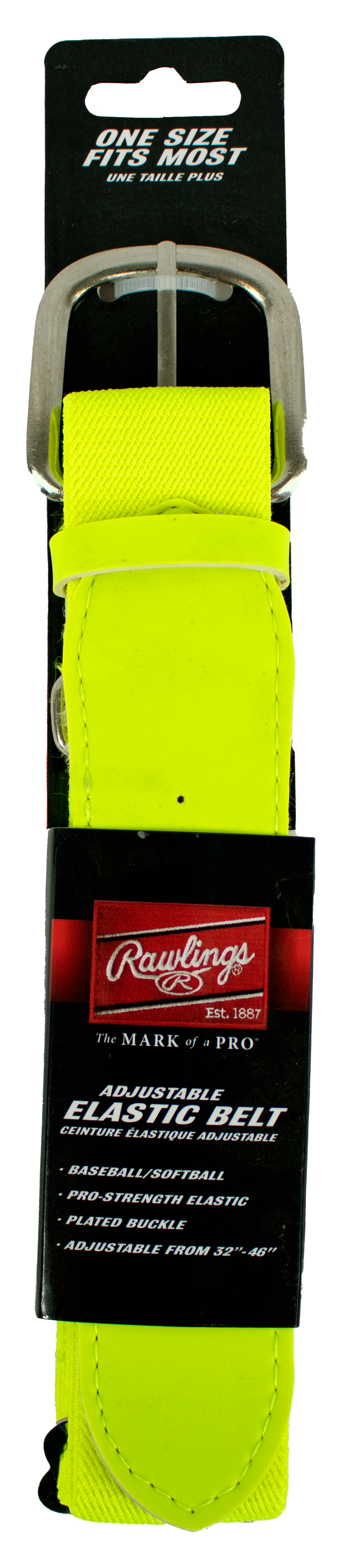 Rawlings adjustable elastic baseball and softball belt with metal buckle, designed for adult players with a one-size-fits-most fit.