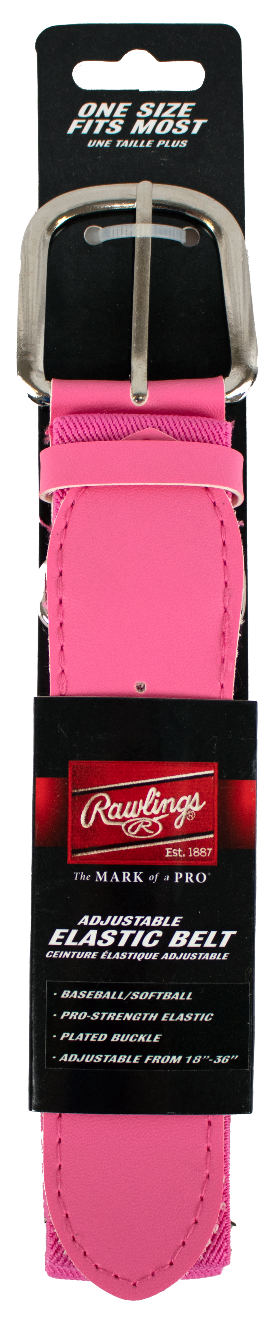 Rawlings adjustable elastic baseball and softball belt with metal buckle, designed for adult players with a one-size-fits-most fit.