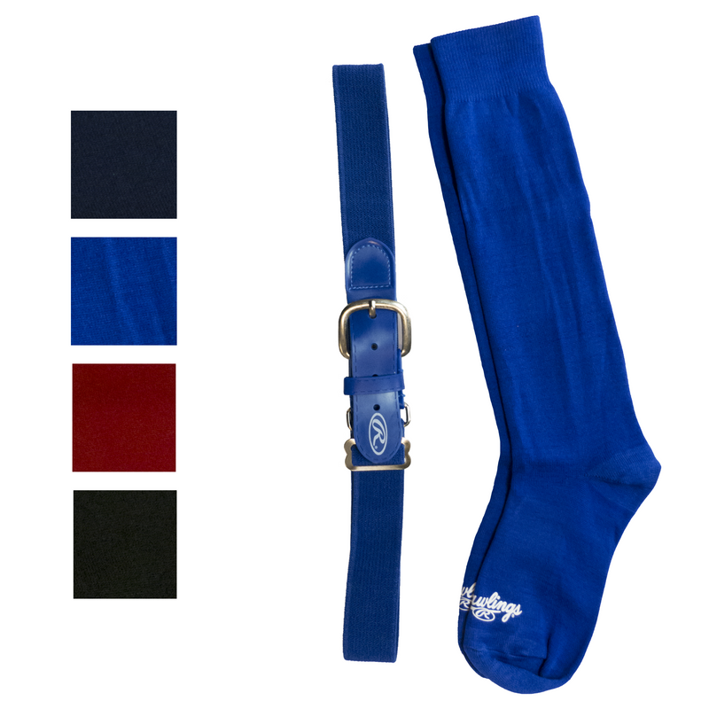 Rawlings over-the-calf baseball socks designed for baseball or softball with ribbed construction and Rawlings logo on the foot.