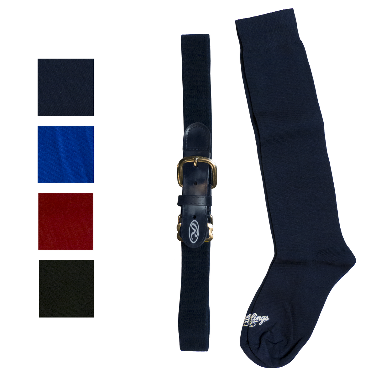 Rawlings over-the-calf baseball socks designed for baseball or softball with ribbed construction and Rawlings logo on the foot.