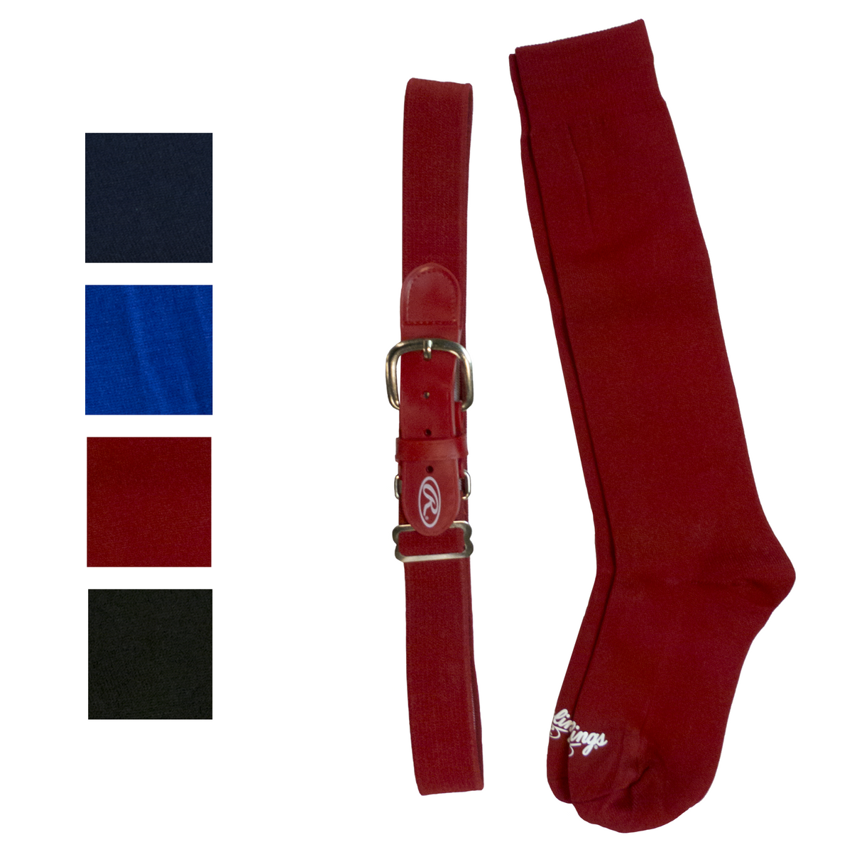 Rawlings over-the-calf baseball socks designed for baseball or softball with ribbed construction and Rawlings logo on the foot.