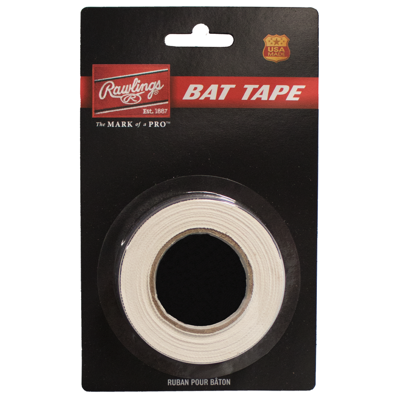 Rawlings white bat tape roll designed to improve grip and control on baseball or softball bats.