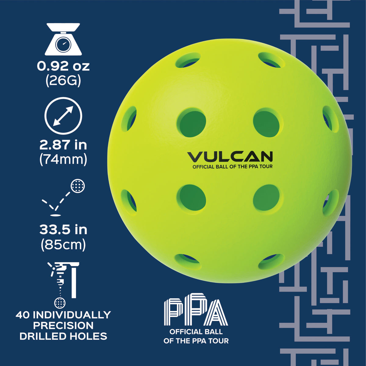 Vulcan VPRO FLIGHT Outdoor Pickleball | Official Ball of the PPA Tour | Hi-Vis Yellow | 36-Pack