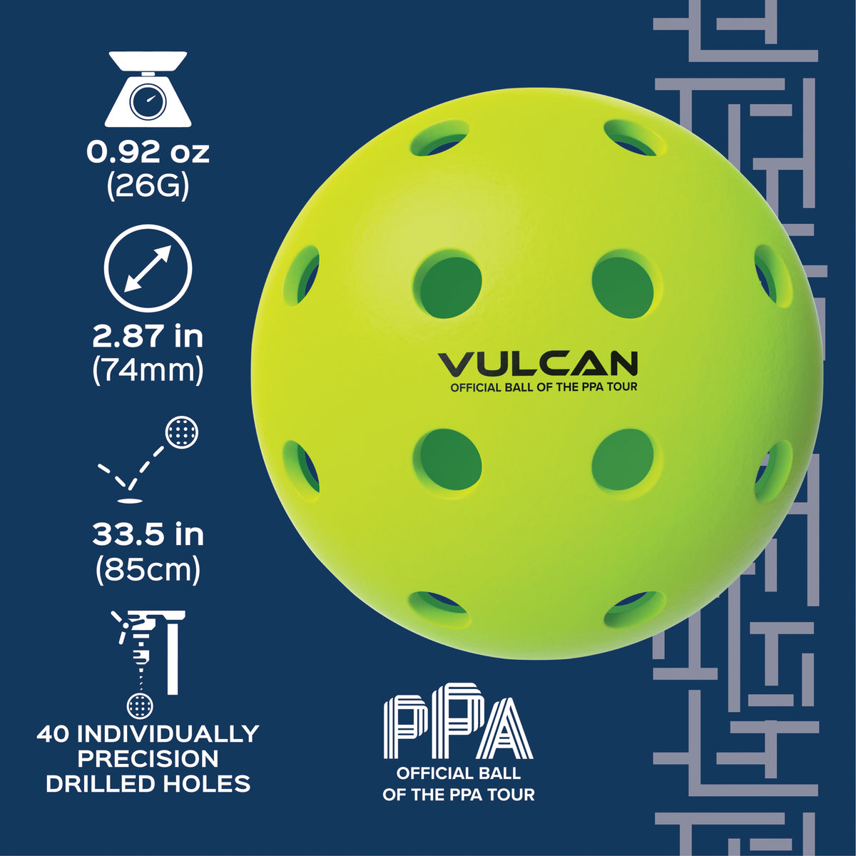 Vulcan VPRO FLIGHT Outdoor Pickleball | Official Ball of the PPA Tour | Hi-Vis Yellow | 144-Pack