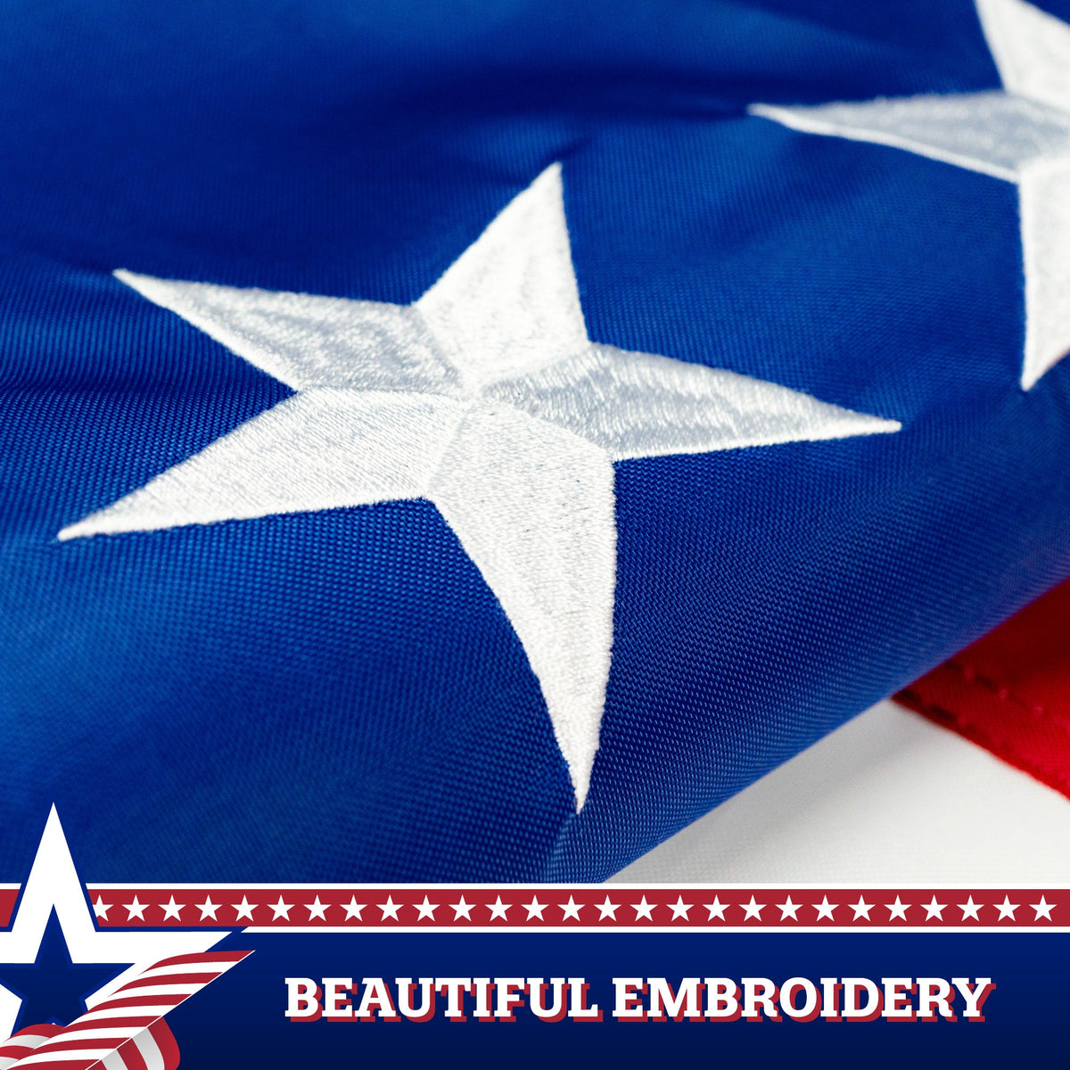 G128 Betsy Ross Pull Down Bunting Flag, 1.67x8 Ft, Embroidered Polyester - View 3