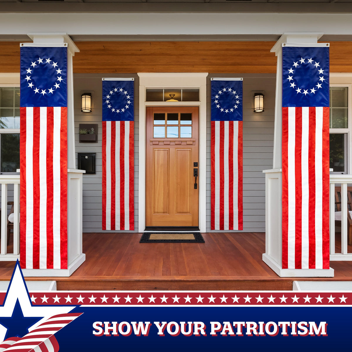 G128 Betsy Ross Pull Down Bunting Flag, 1.67x8 Ft, Embroidered Polyester - View 8