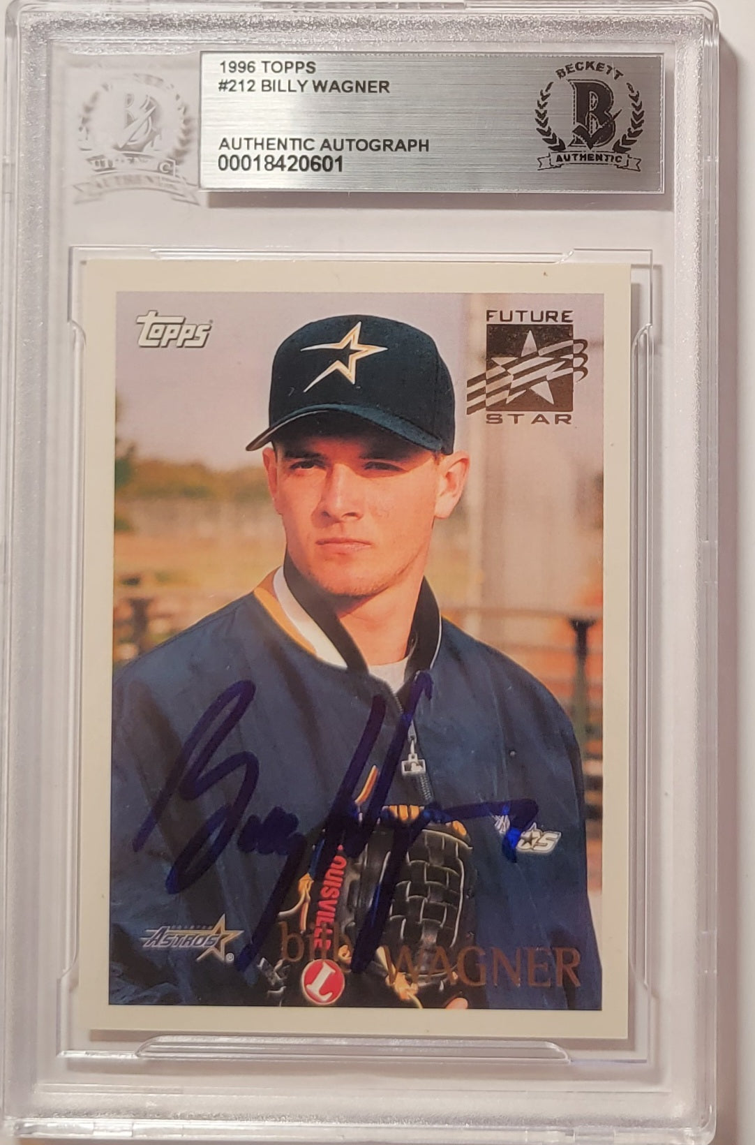 Billy Wagner Autographed Houston Astros 1996 Topps Rookie Card #212 Beckett Authenticated